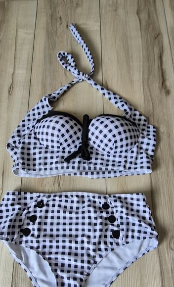 Retro Stage Navy and White Gingham Bikini - Picture 2 of 5